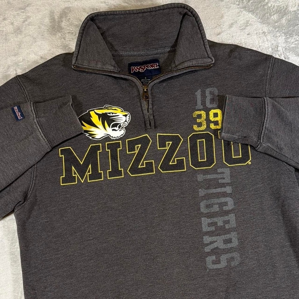 Y2K Vintage Jansport Mizzou Tigers Quarter Zip Sweatshirt | Gray | Small